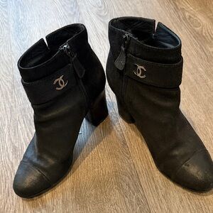 CHANEL Black Ankle Booties with Silver Accents